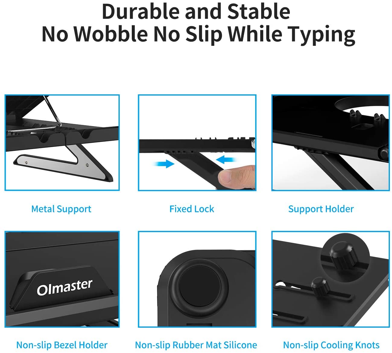 OImaster Laptop Stand Adjustable Computer Stand Patented, Multi-Angle Stand Portable Foldable Laptop Riser Phone Stand Notebook Holder Compatible for MacBook, Air, Pro, Surface 9-15.6&rdquo;Laptop Black