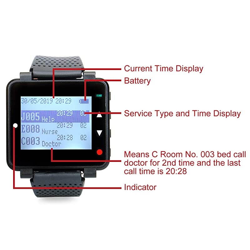 T128 Restaurant Pager System,Nurse Call System,7 Prompt Mode,Watch Receiver,Compatible with All  Call Buttons for Restaurant,Hospital