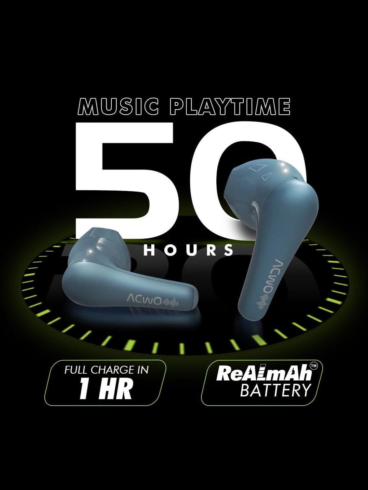 ACwO DwOTS 515 In Ear BT Earbuds with 50H Playtime, AI-ENC Technology (Sapphire Blue, True Wireless)