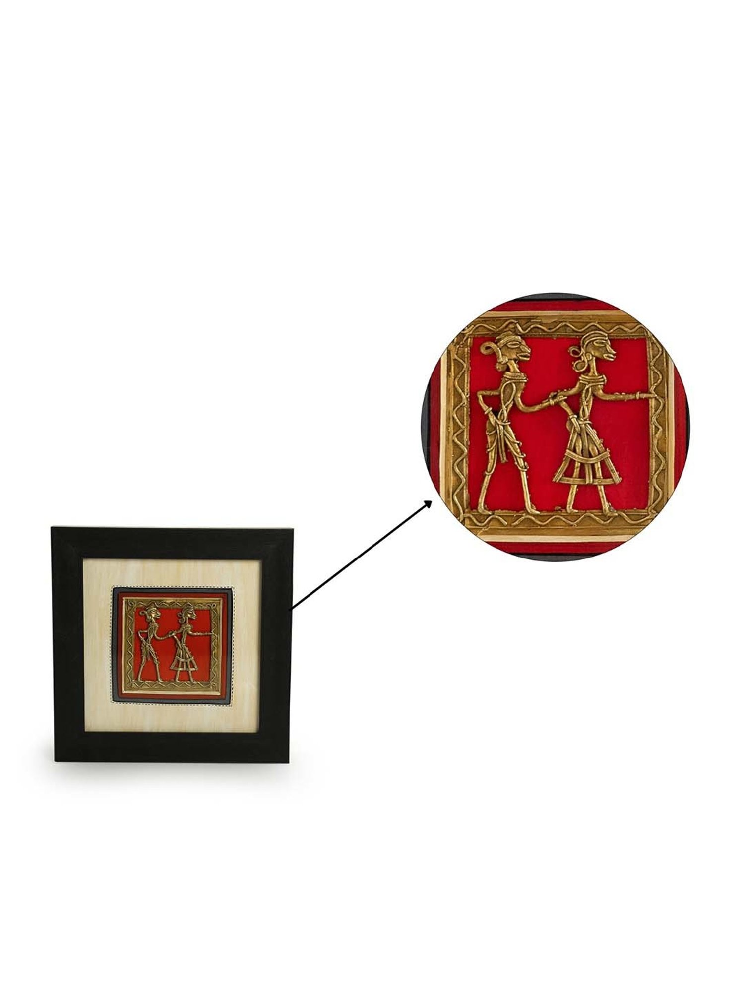 ExclusiveLane Black & Orange Acrylic Dhokra Tribal Couple Handcrafted Wall Decor