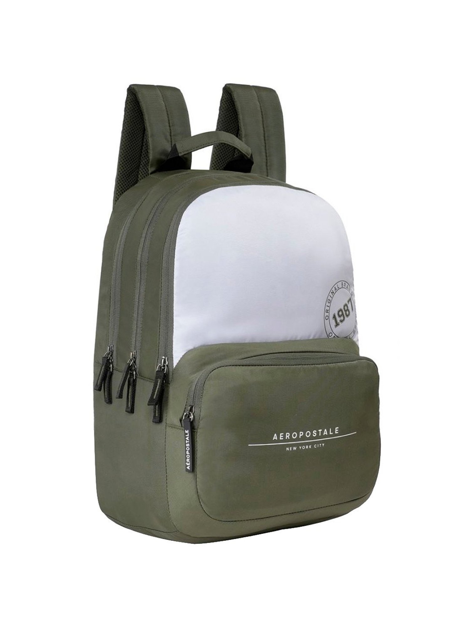 Aeropostale Wilton Olive & Off White Polyester Color Block Laptop Backpack - 24 Ltrs