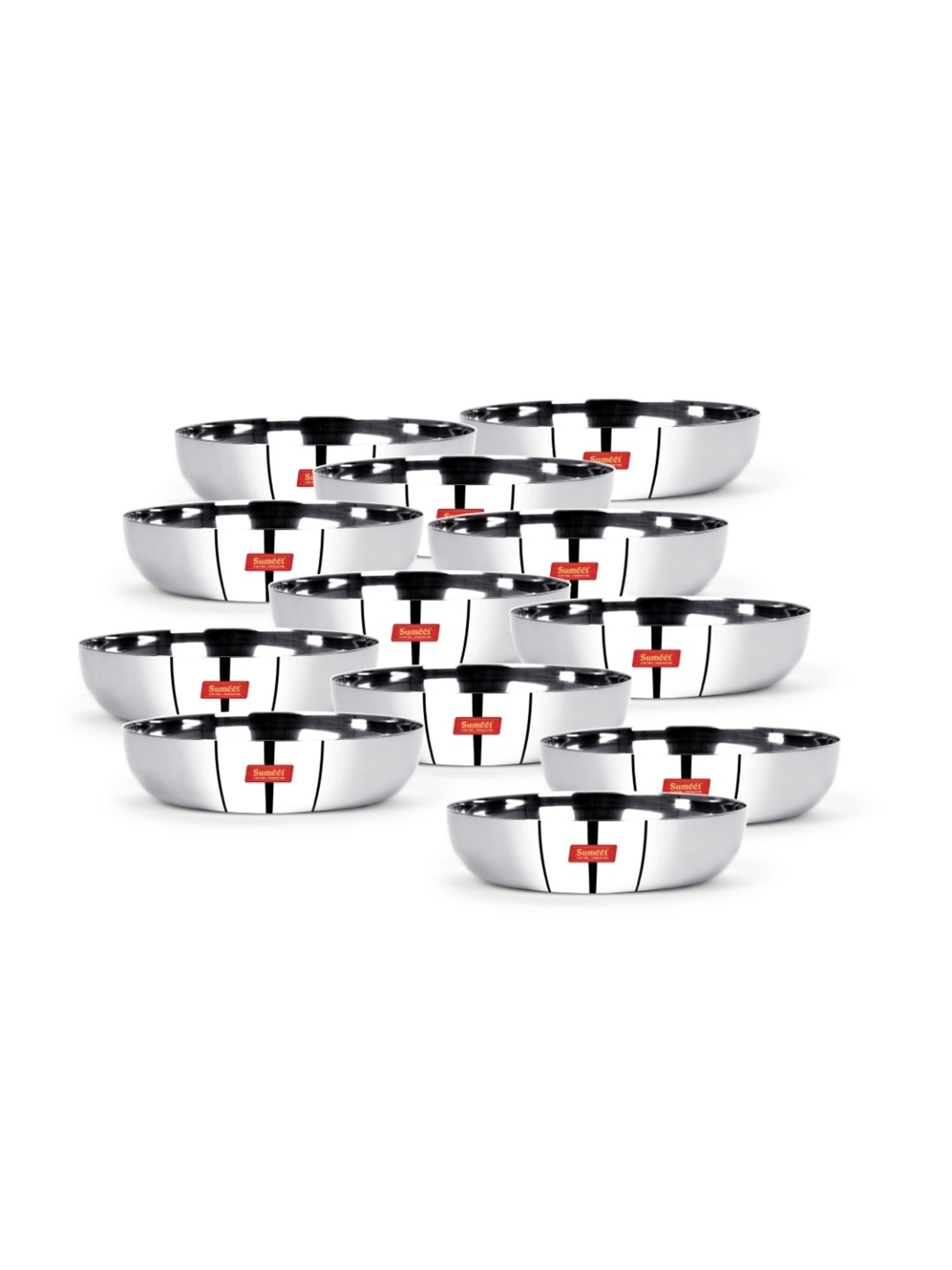 Sumeet S.S. Apple Shape Heavy Gauge Small Dessert Plates with Mirror Finish -12.8Cm Dia-Set of 12 Pc