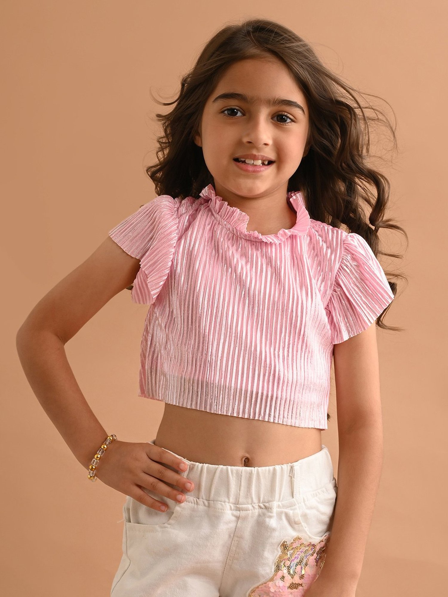 LilPicks Kids Light Pink Striped Crop Top