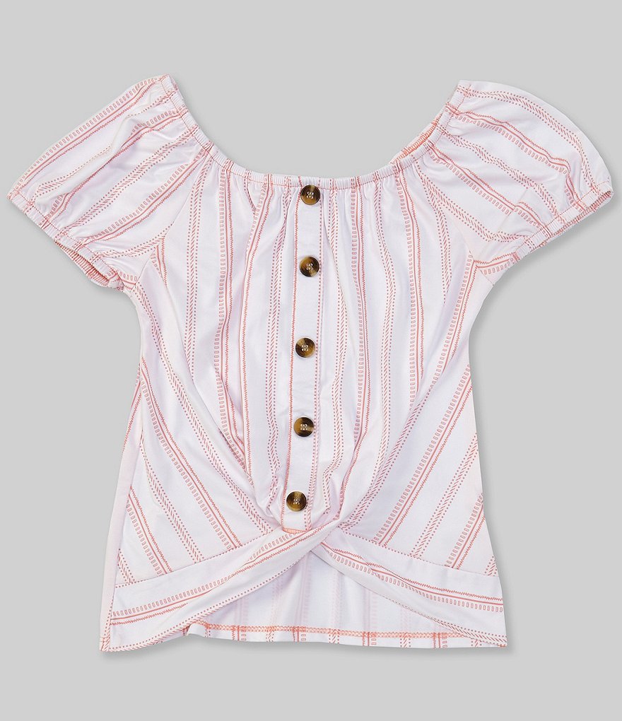 Ally B Big Girls 7-16 Puffed-Sleeve Multi Striped Top