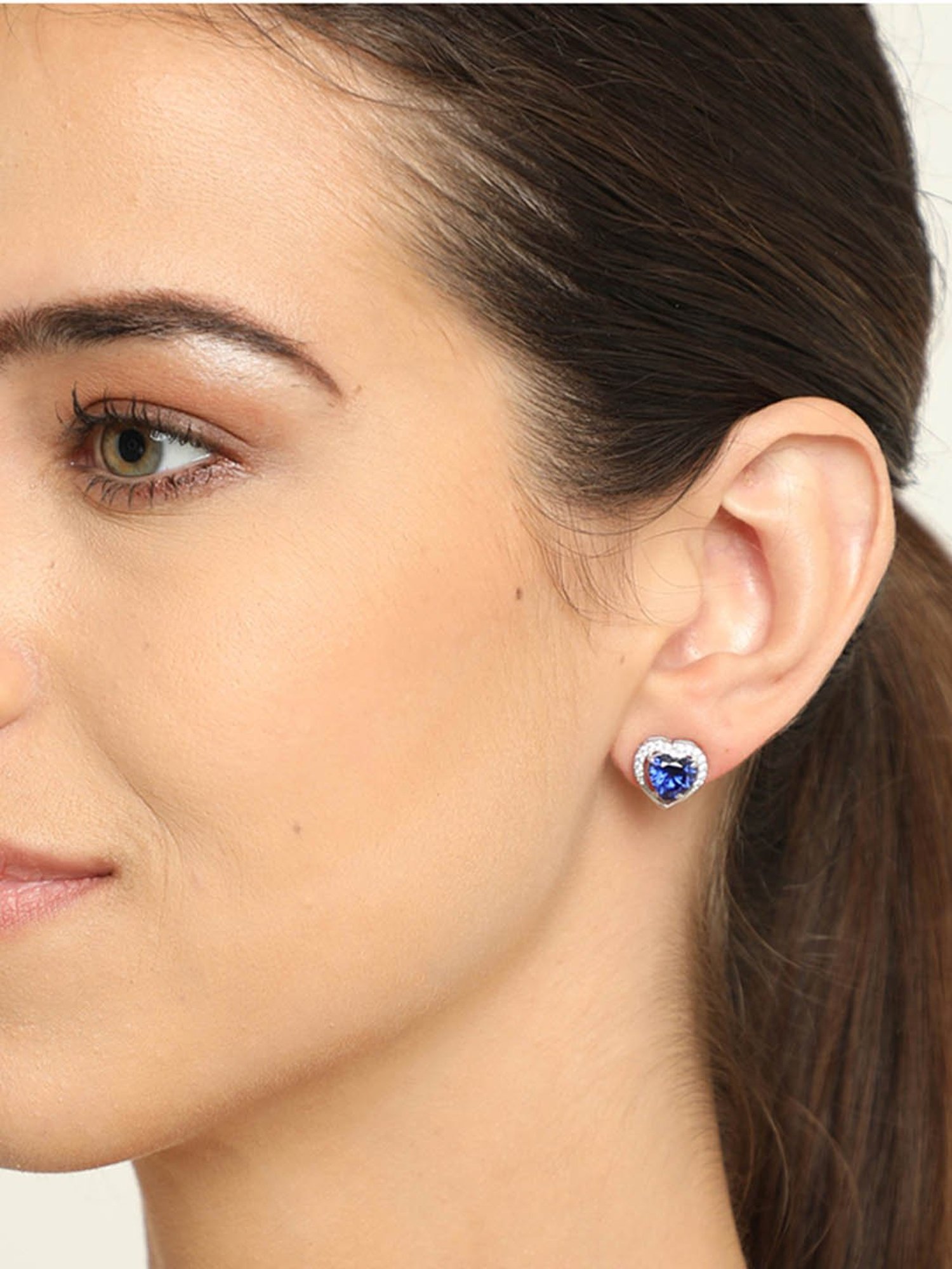 Clara 92.5 Sterling Silver Swiss Zirconia Royal Blue Heart Stud Earrings