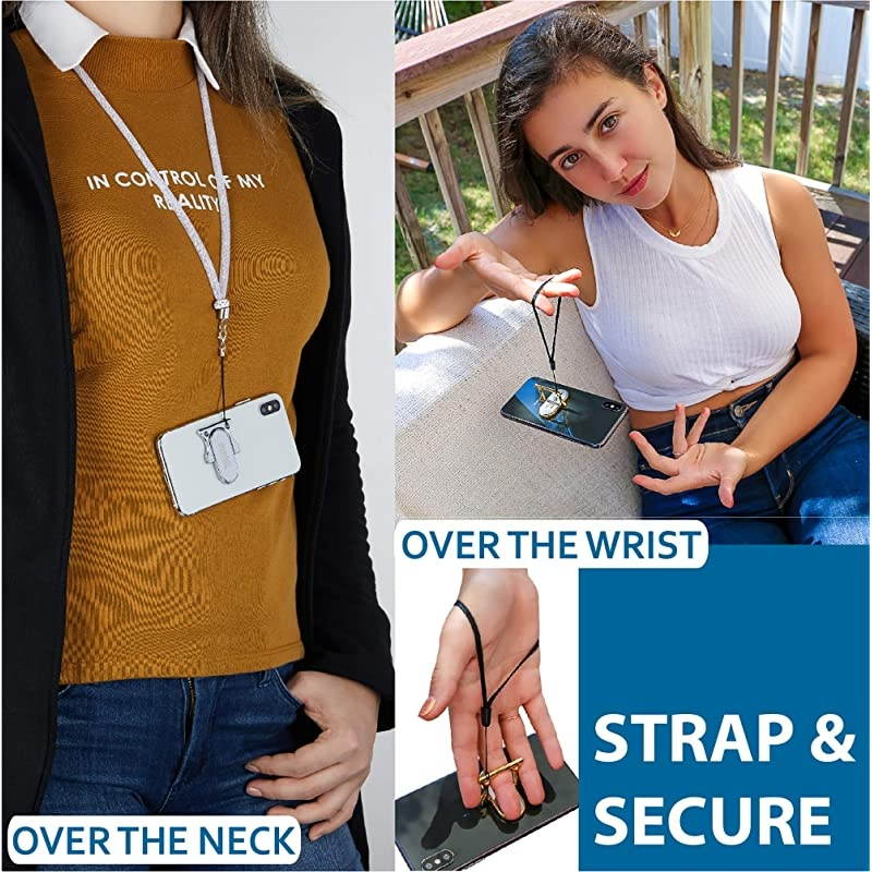 3 Finger Phone Ring Holder Kickstand  Comfy Secure Grip Scratch Resistant Durable Light Metal Ideal for Magnetic Car Mount or Stand Gift Idea w Wrist Strap Silver