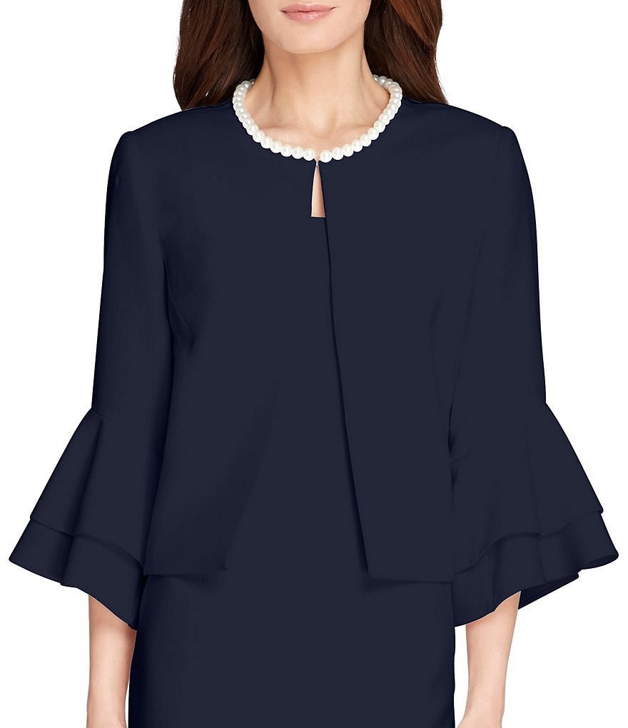 Tahari ASL Crepe Pearl Neckline Jacket 2-Piece Dress Suit
