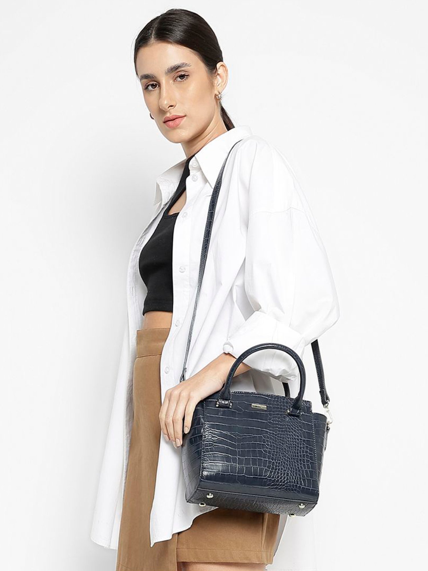 Tyra Alice Navy Textured Faux Leather Handbag