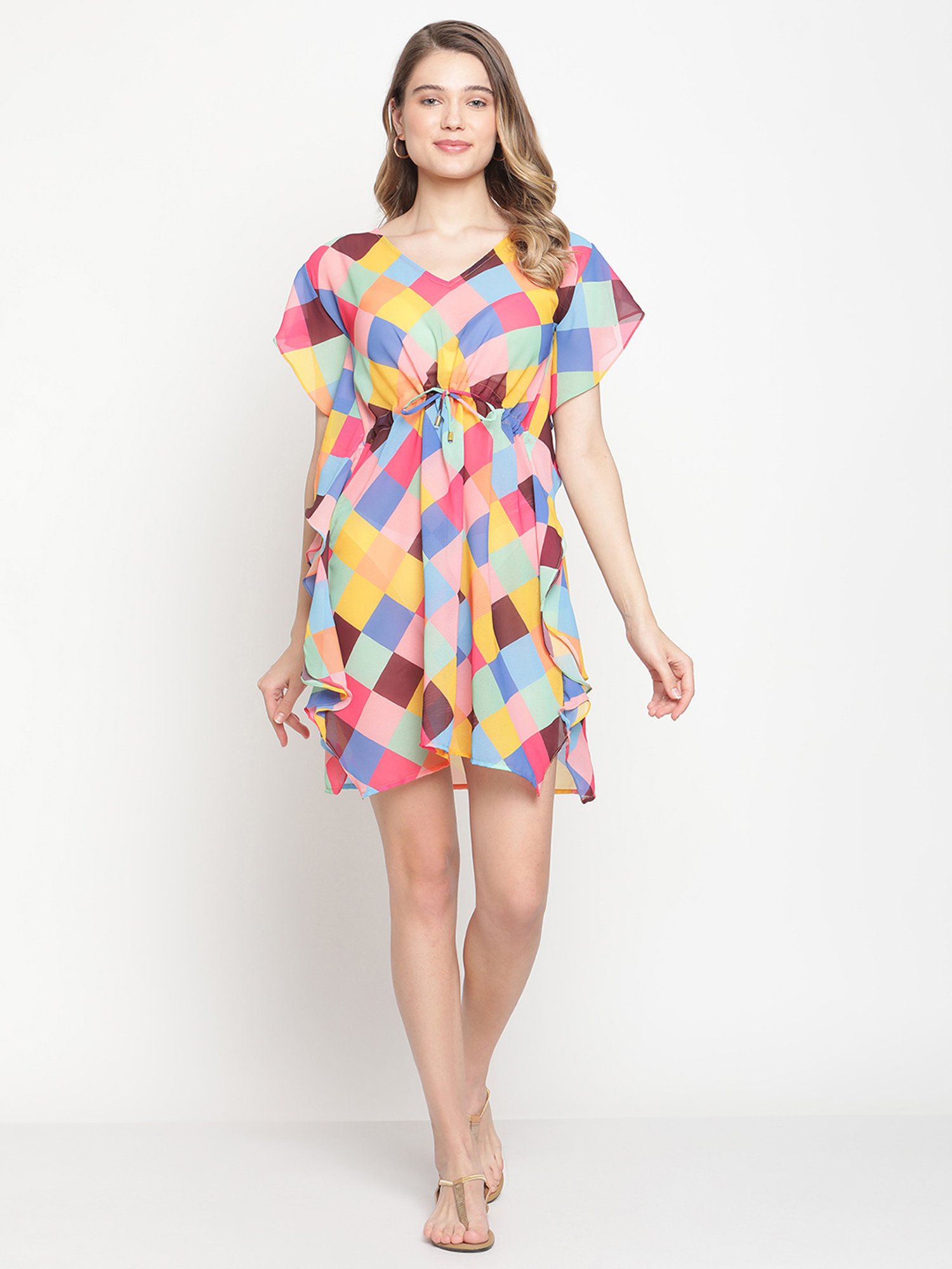Erotissch Multicolored Chequered Beachwear Kaftan