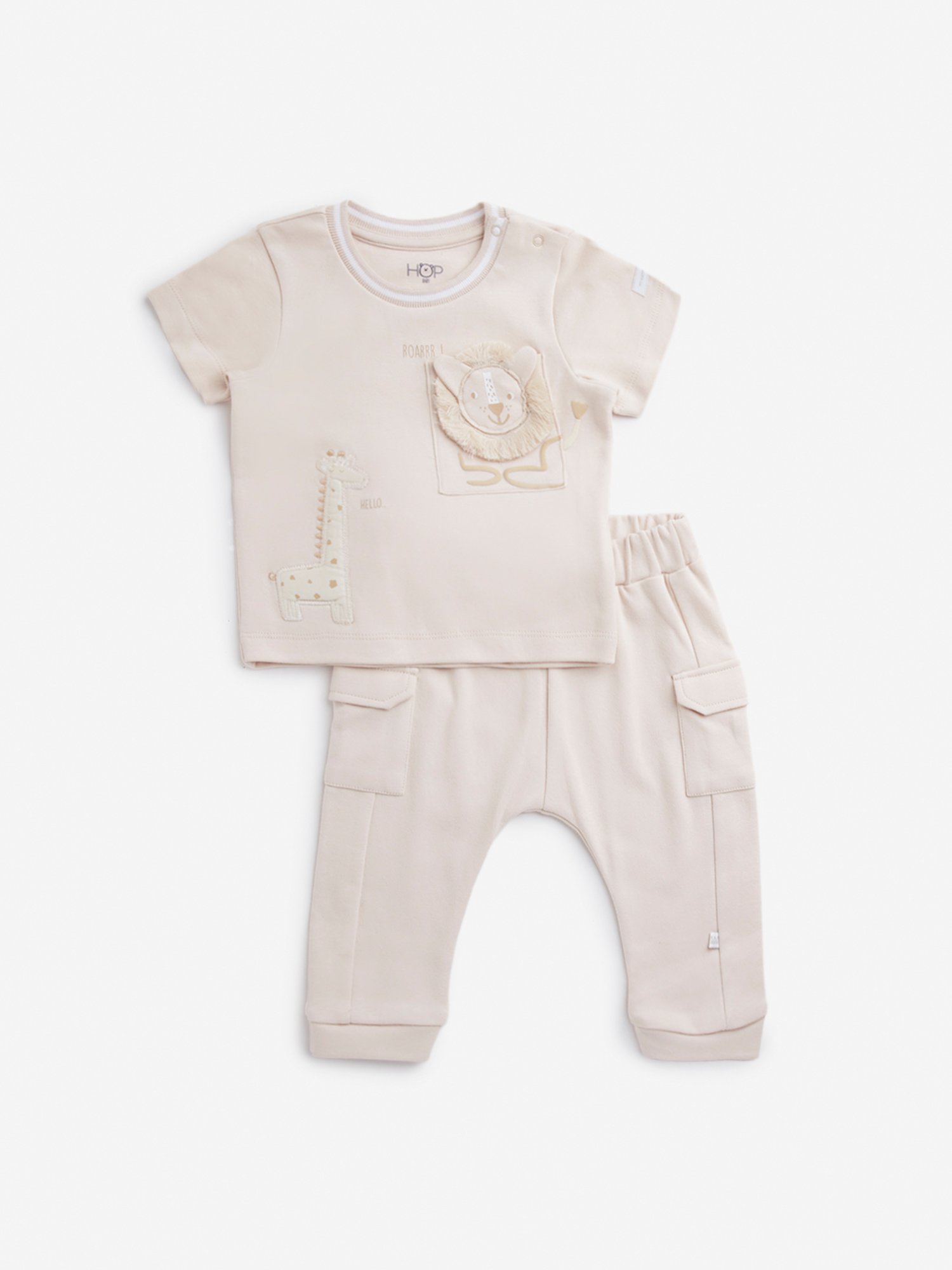 HOP Baby by Westside Peach Animal Design Cotton T-Shirt with Pants Set