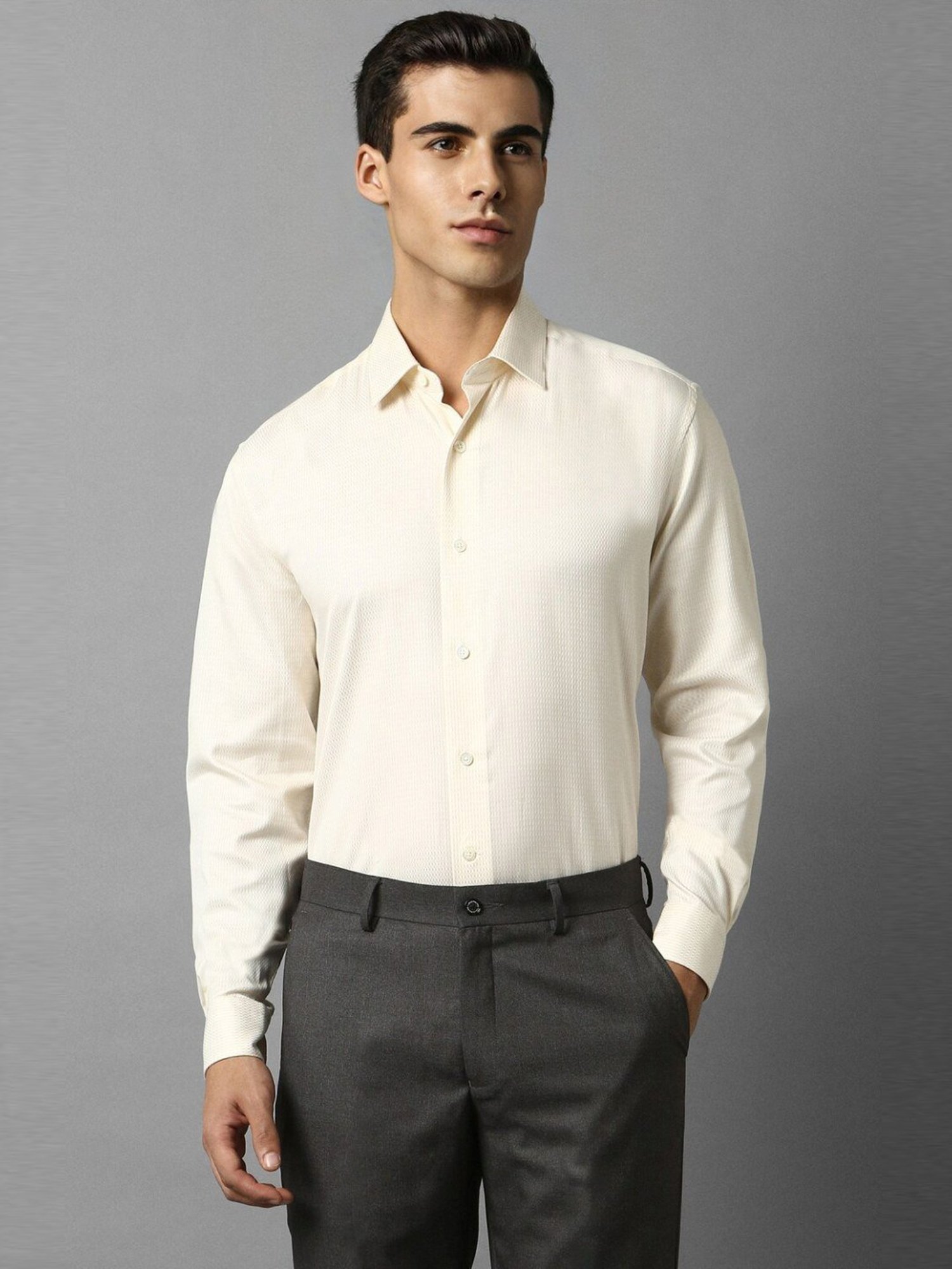 Luxure By Louis Philippe Light Yellow Cotton Regular Fit Shirt