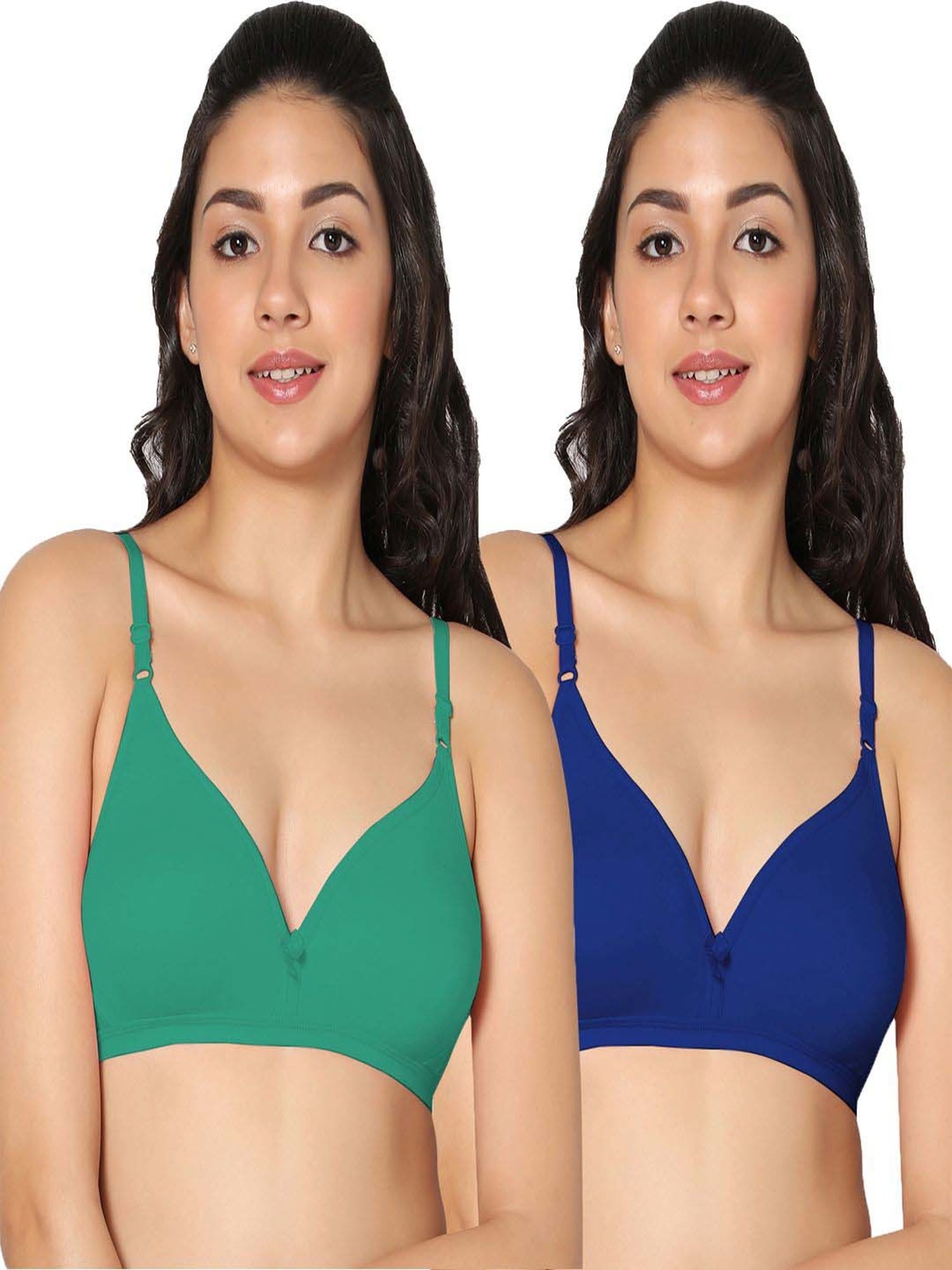 IN CARE Green & Blue Cotton T-Shirt Bras - Pack Of 2