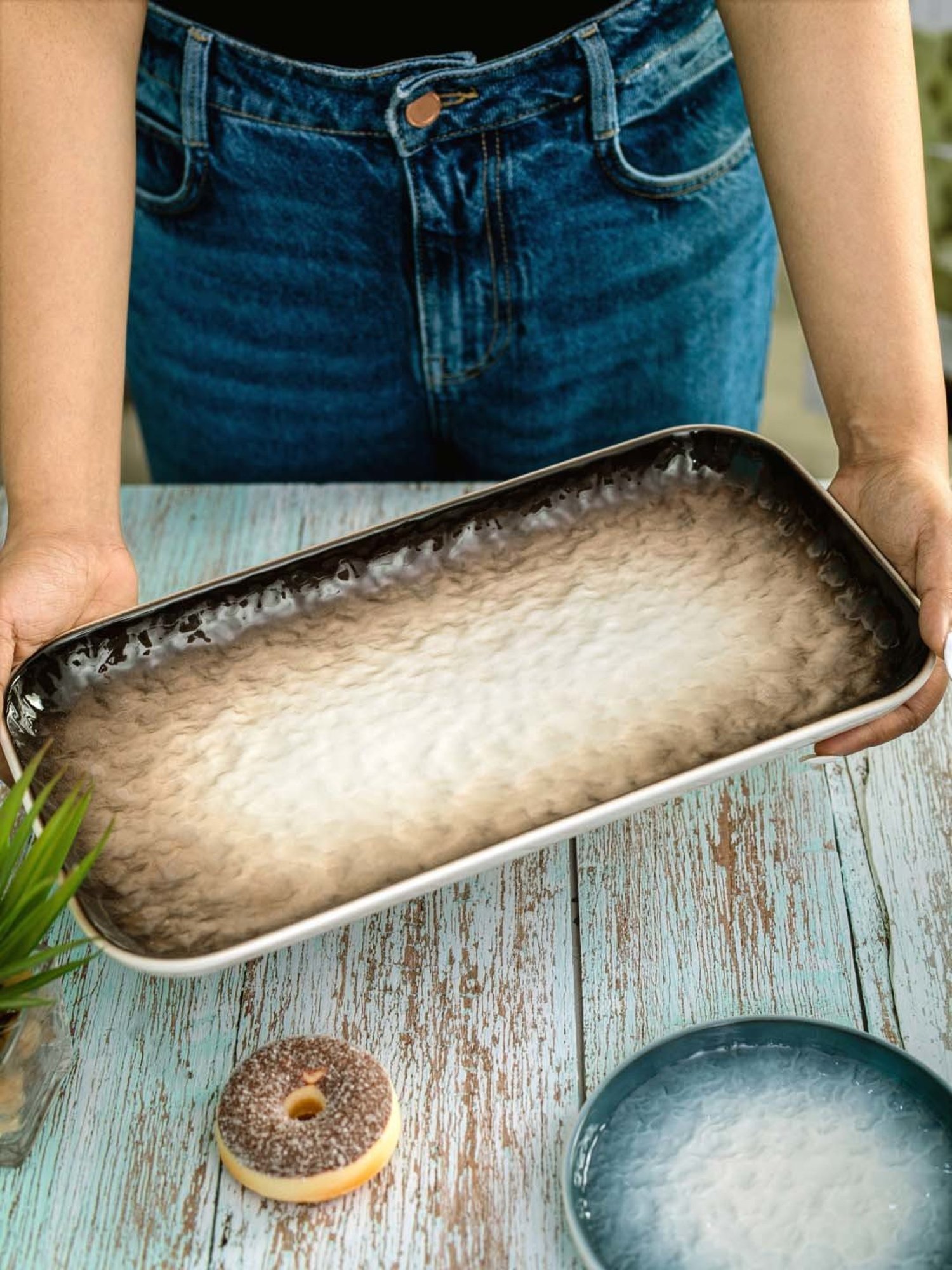 White Gold White & Brown Porcelain Rectangle Serving Platter