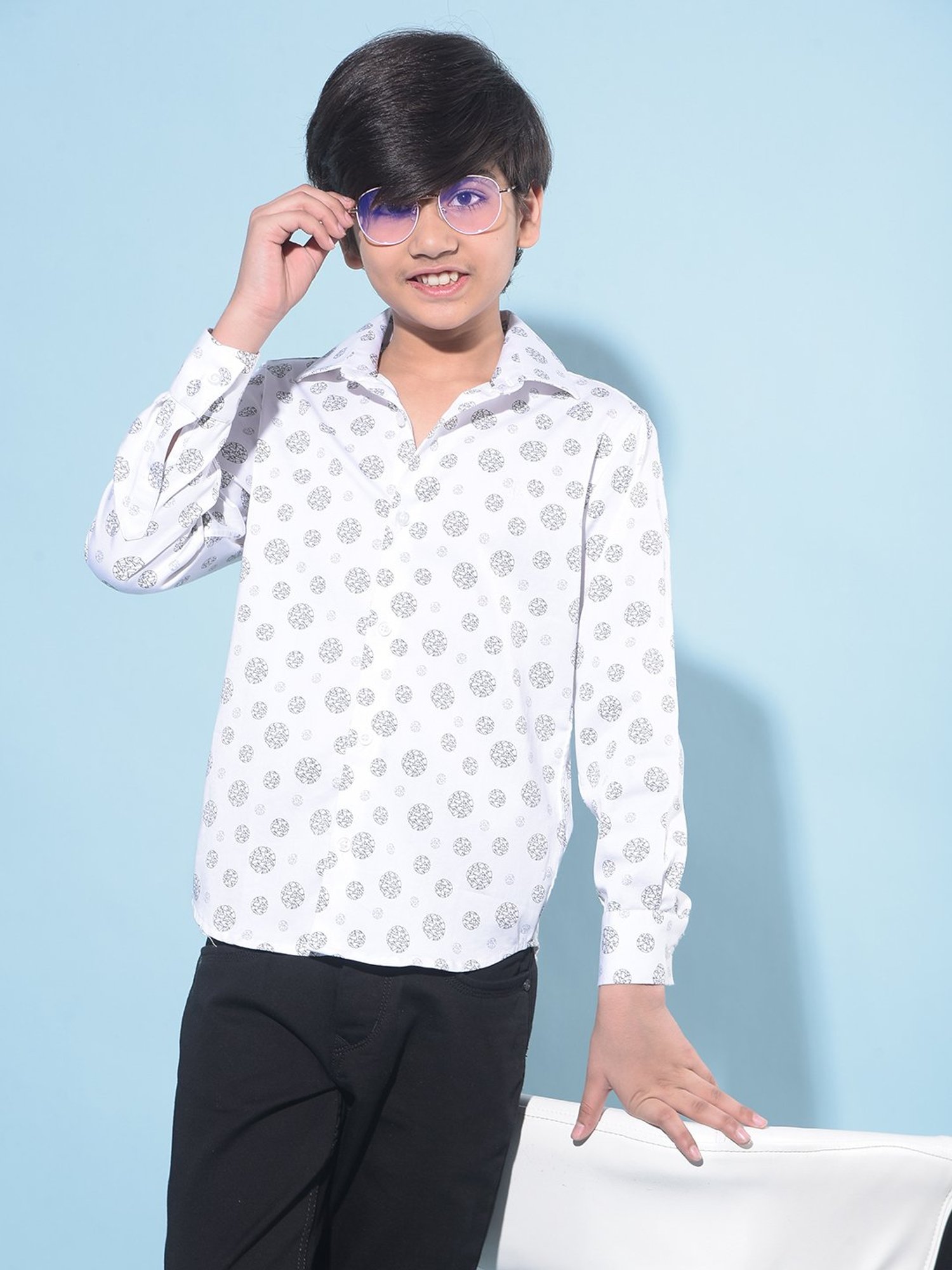 Crimsoune Club Kids White Printed Full Sleeves Shirt