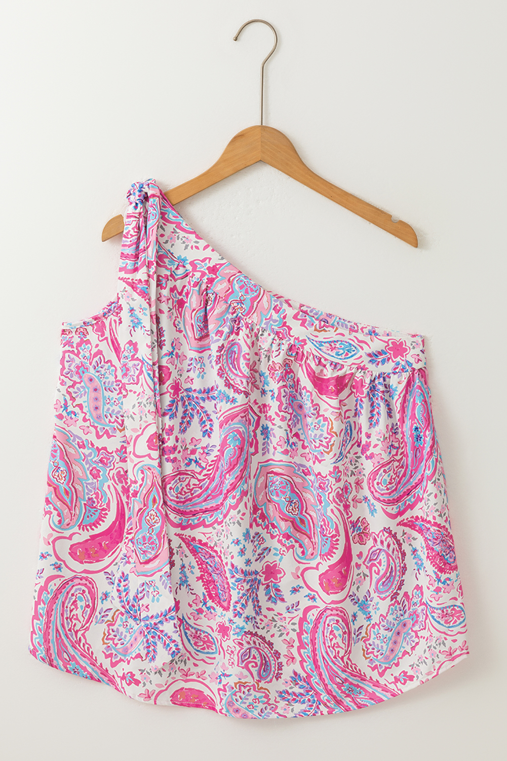 Multicolour Paisley Print Knot Asymmetric Shoulder Sleeveless Shirt