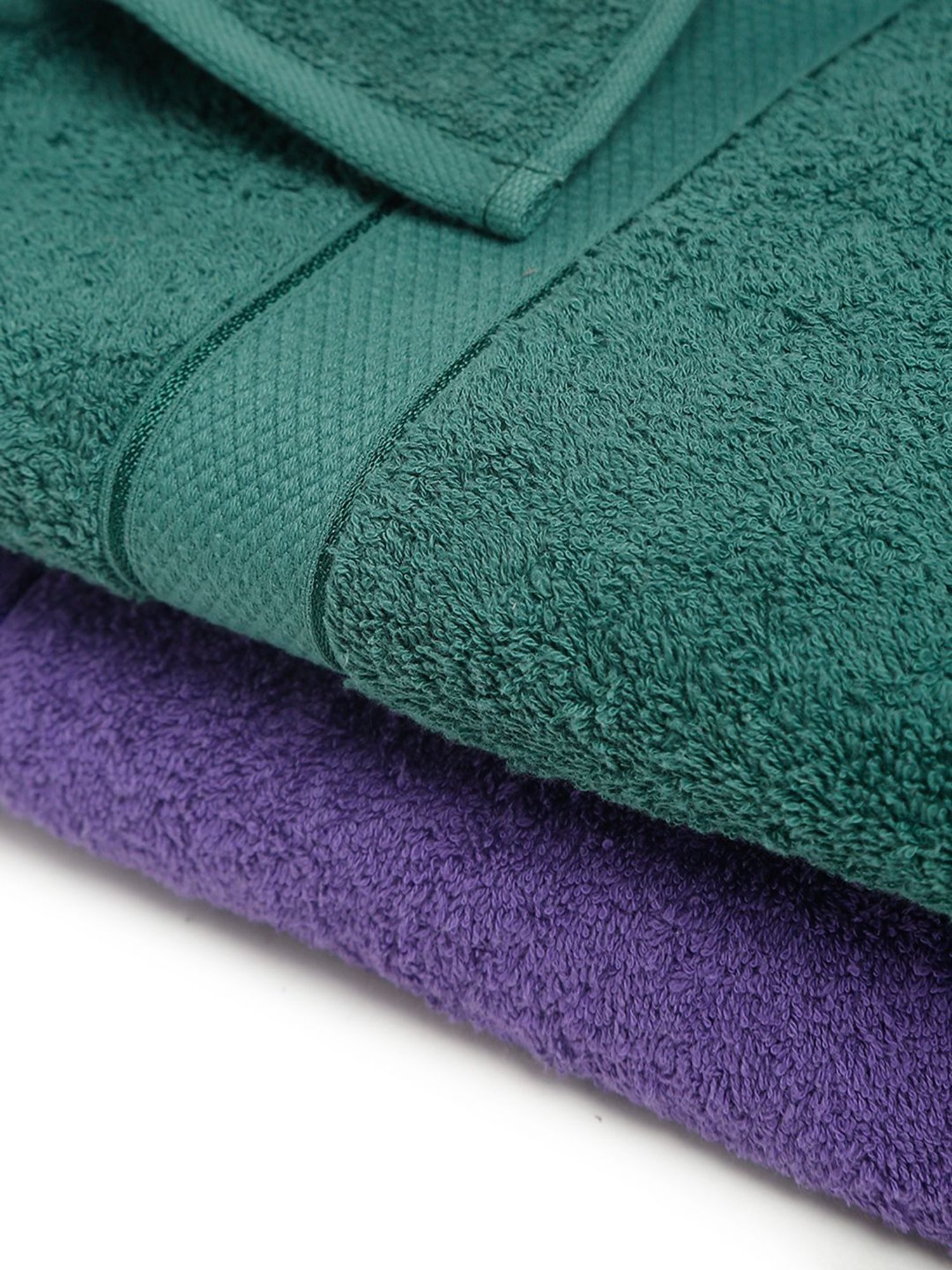 Creeva Violet & Dark Green 525 GSM Cotton Bath Towel Set of 2