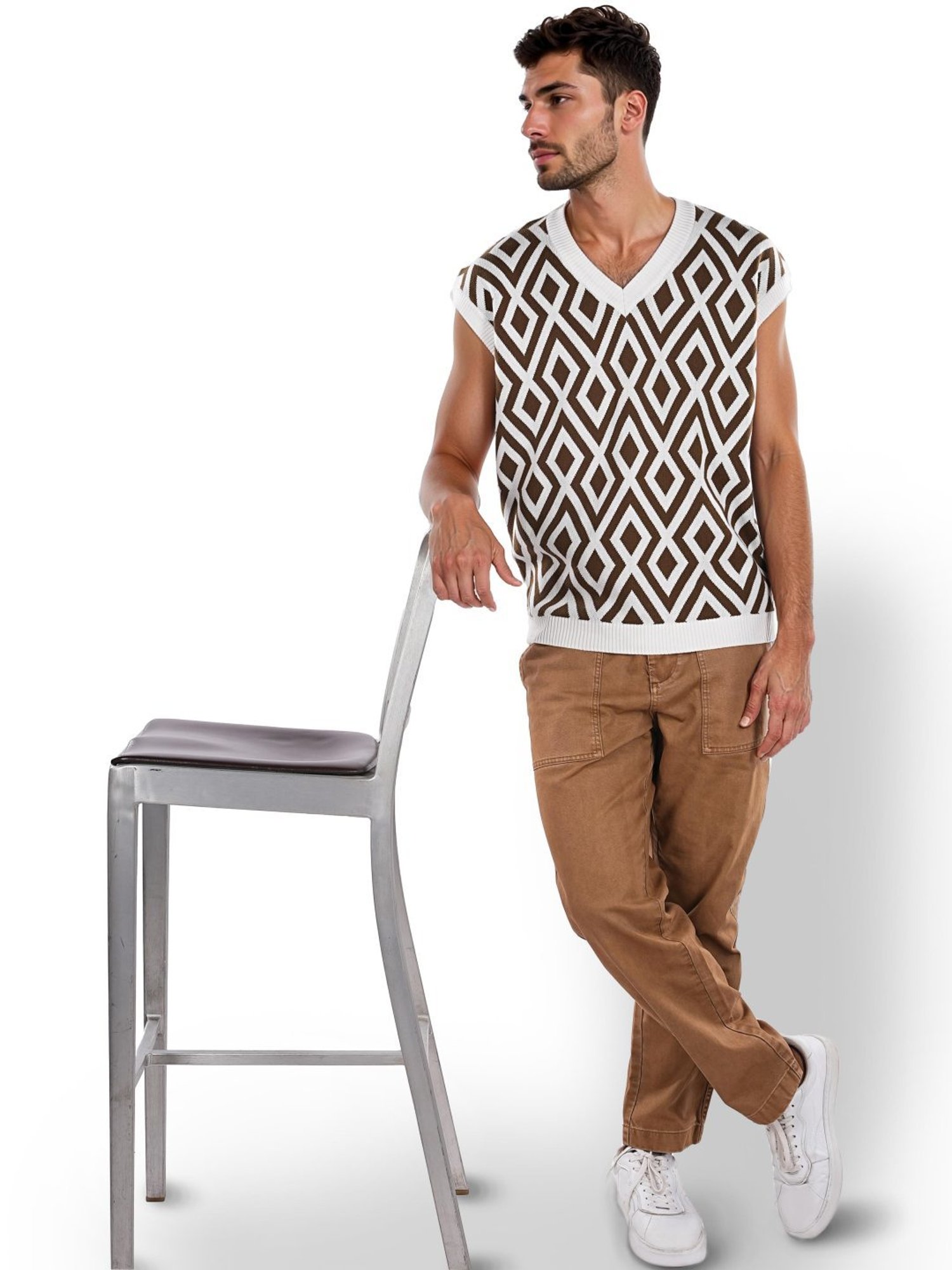 Celio* Olive Regular Fit Printed Sweater