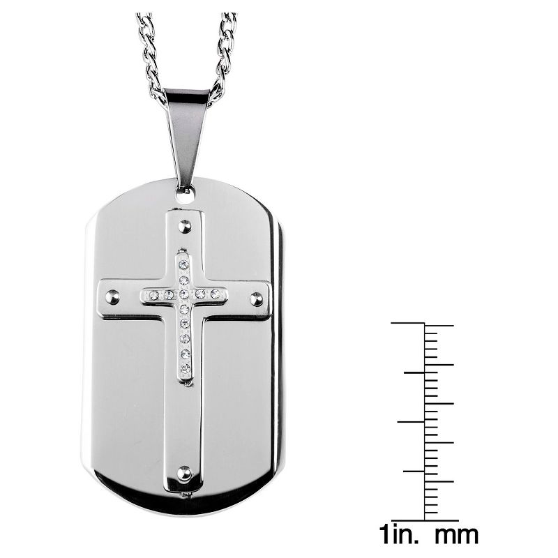 Men's West Coast Jewelry Stainless Steel and Crystal Triple Layer Cross Dog Tag Pendant