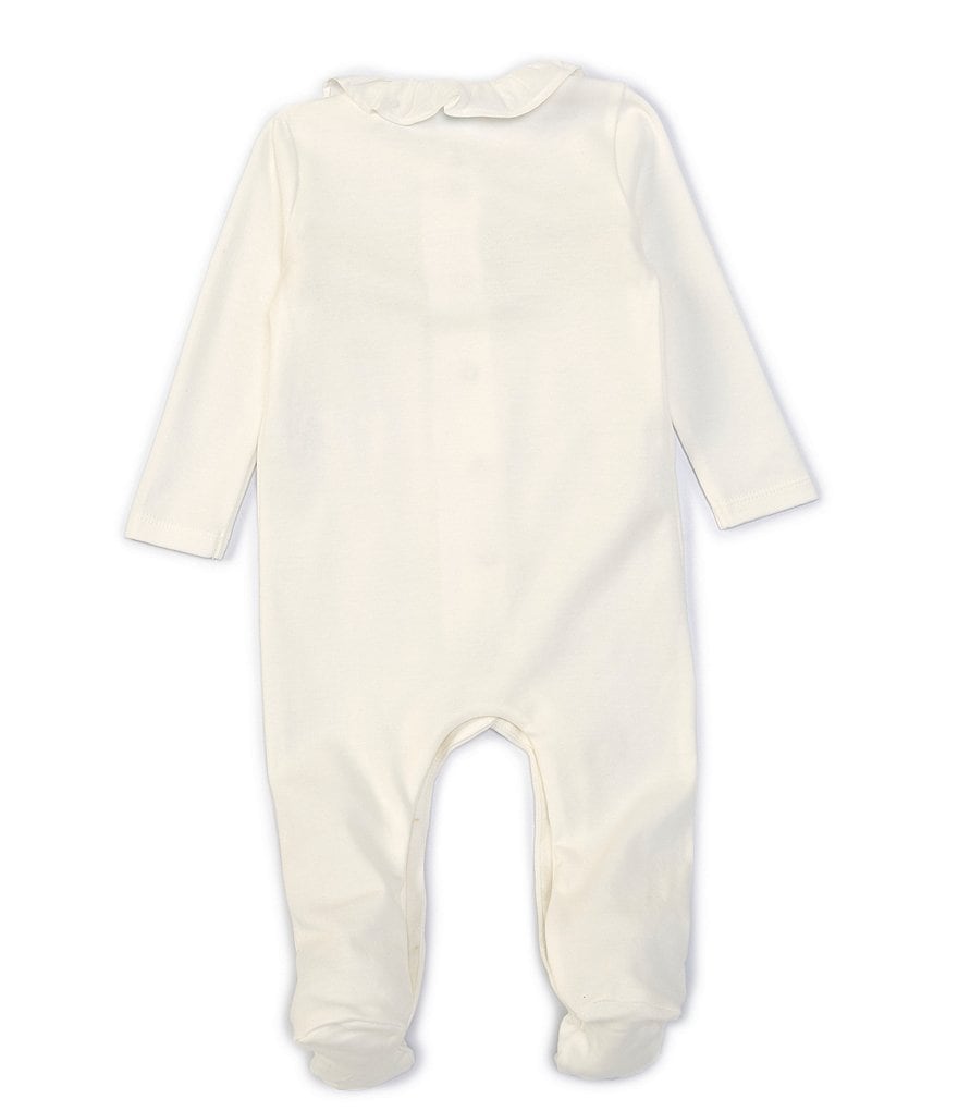 Edgehill Collection Baby Girls Newborn-6 Months Long-Sleeve Ruffle-Collar Smocked Footed Coverall