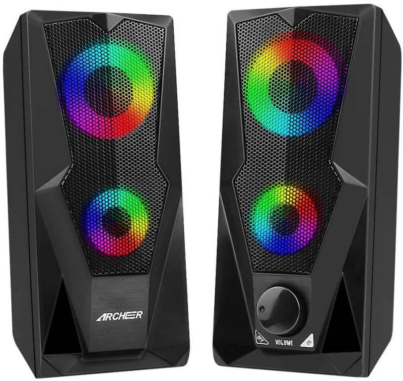 Computer Speakers 10W RGB Gaming PC Speaker with Enhanced Stereo Colorful LED Light, Dual-Channel Multimedia USB Powered Gaming Speakers for PC Desktop Laptop Tablet Smartphones.