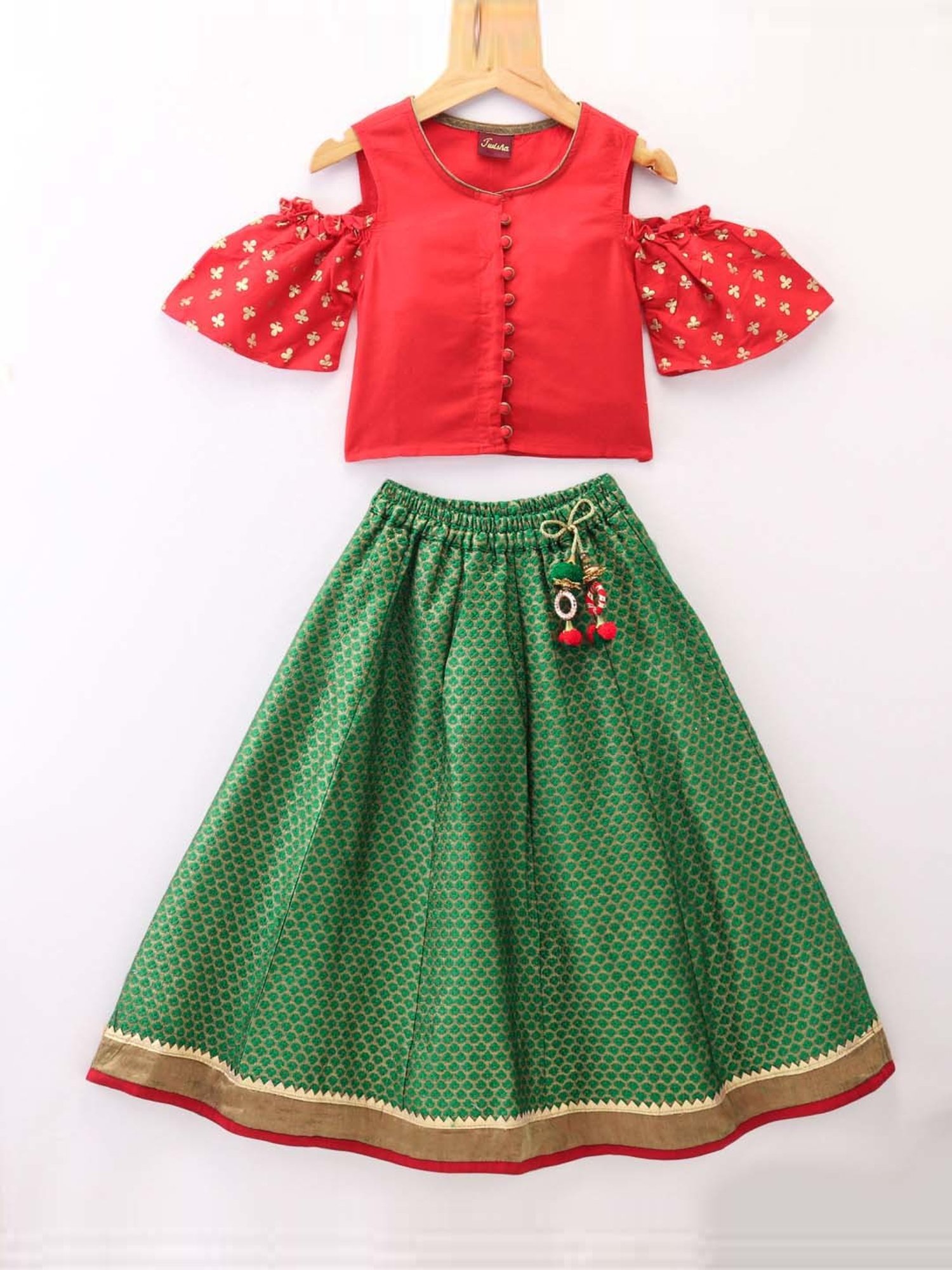 TWISHA Kids Red & Green Printed Top Set