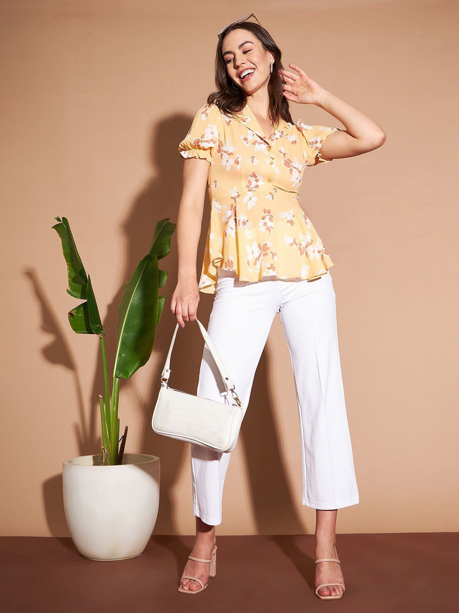 Marie Claire Yellow Printed Top