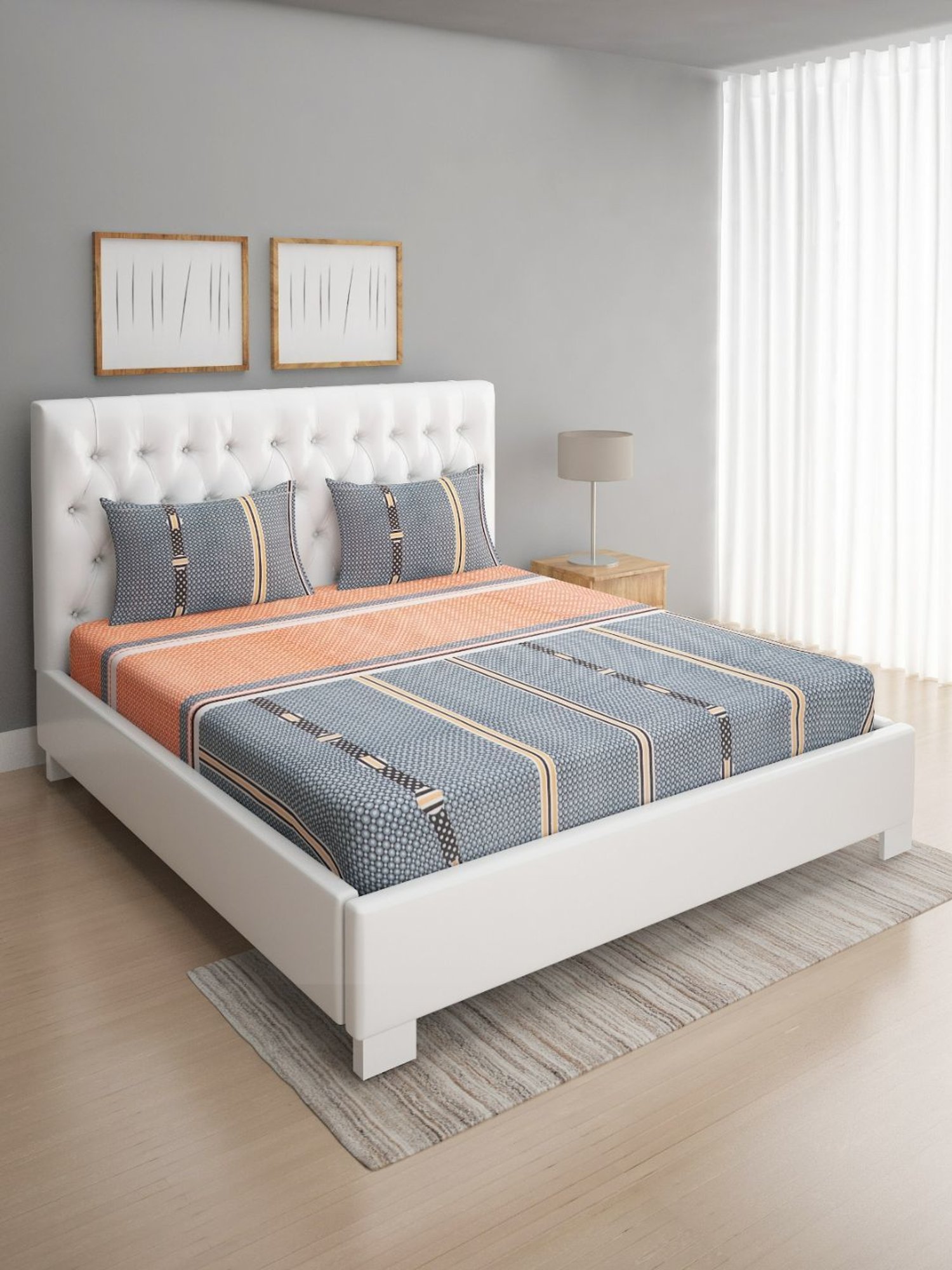 Romee Ethnic Turquoise Blue 144 TC Cotton Queen Sized Bed Sheet with 2 Pillow Covers