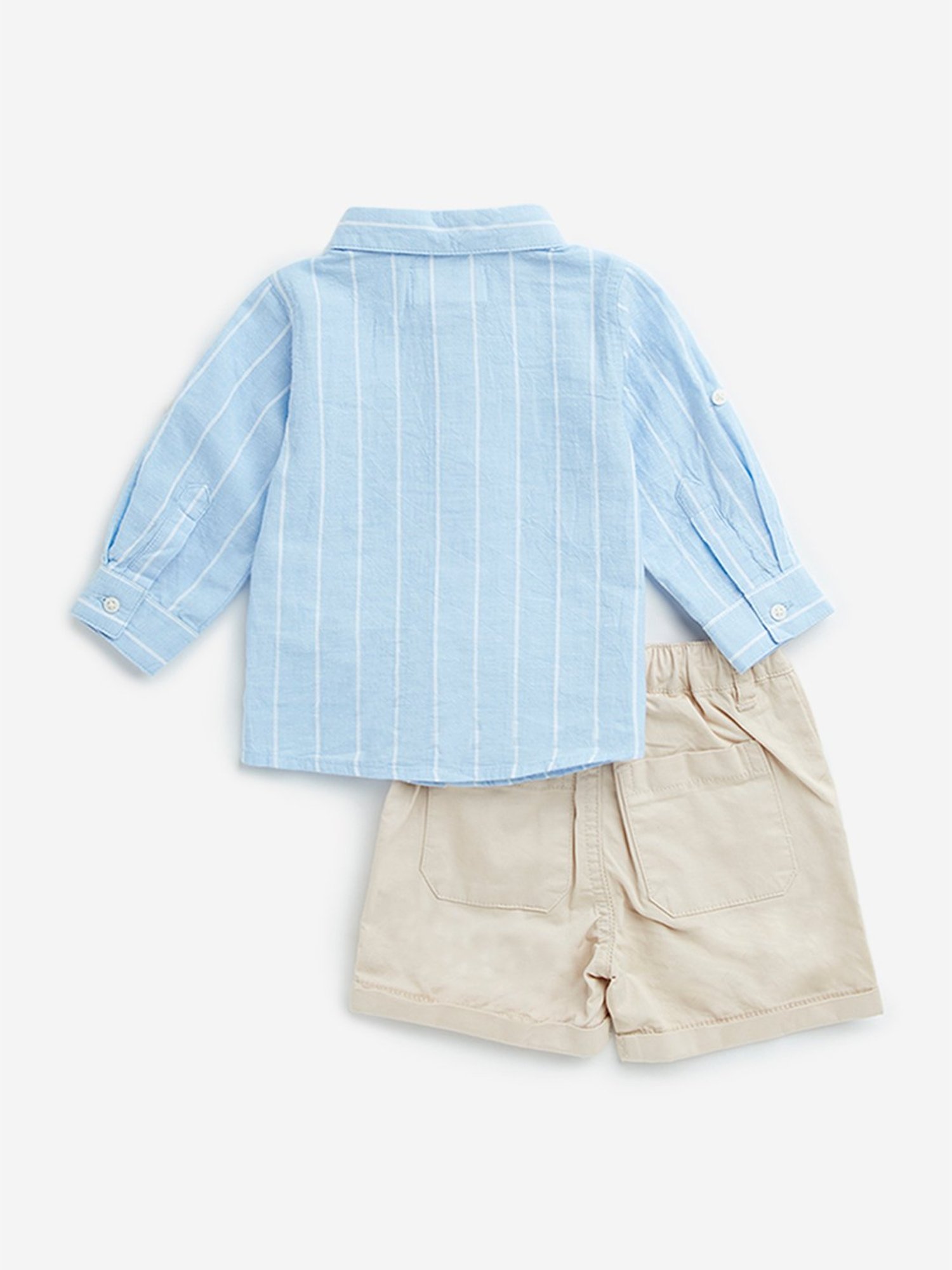 HOP Baby by Westside Blue Striped Cotton Blend Shirt with Shorts Set