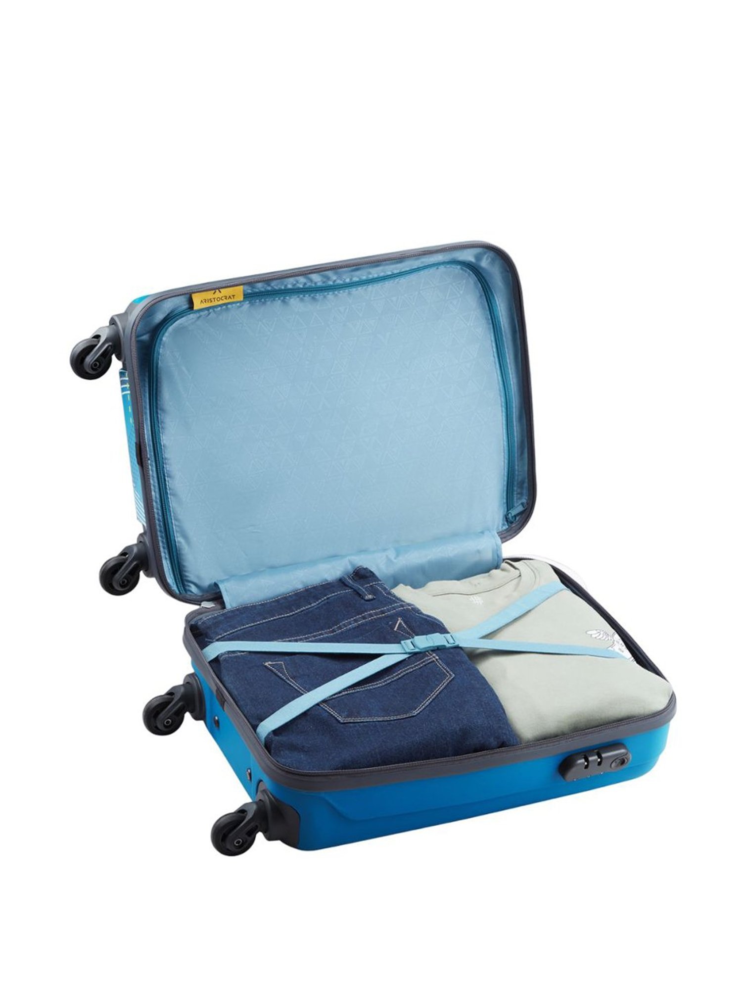Aristocrat Dual Edge Blue Printed Hard Cabin Trolley Bag - 23 cm