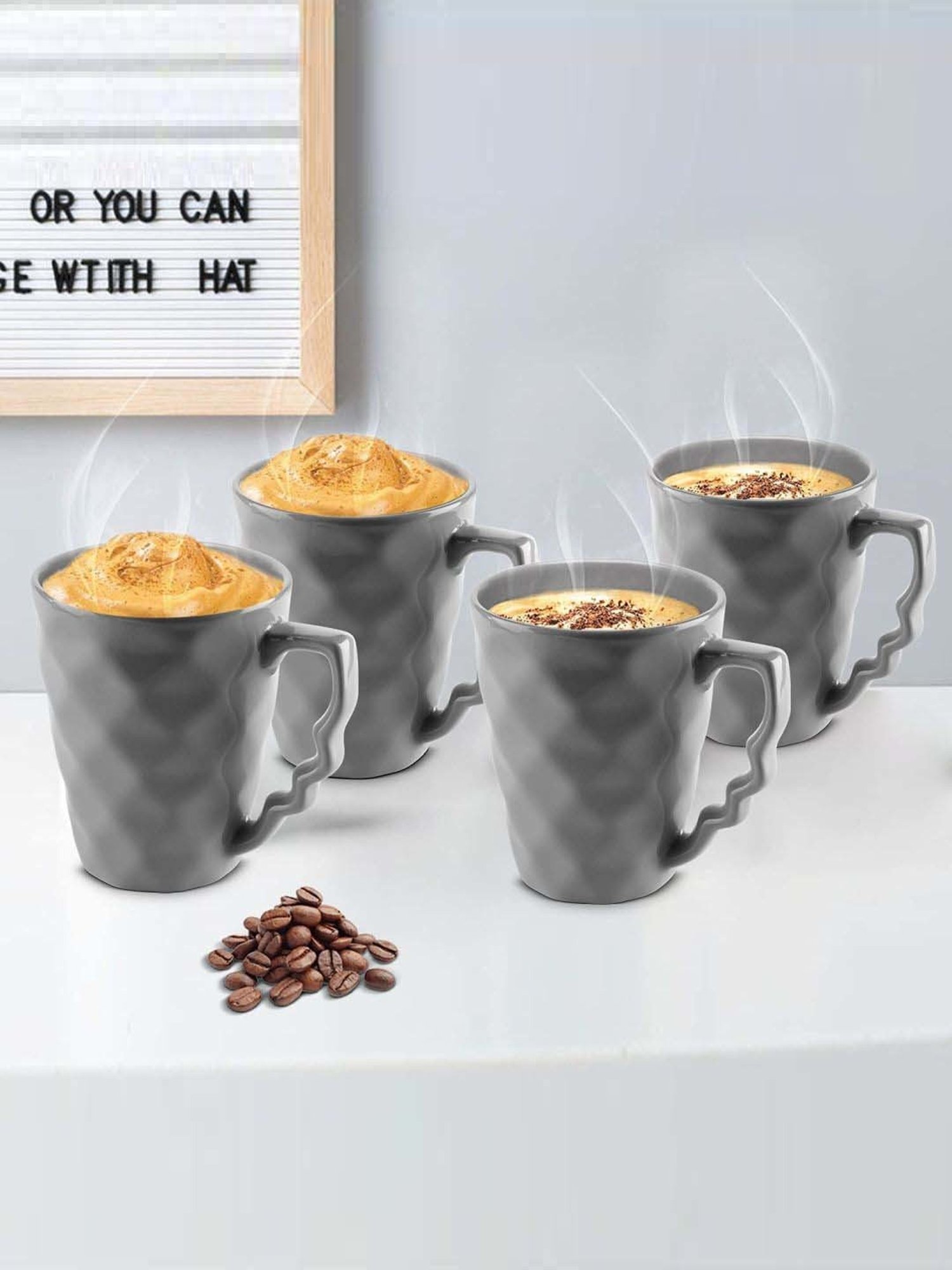 Urban Chef Grey Ceramic Microwave Safe Coffee Mug (0.225 L) - Set of 4