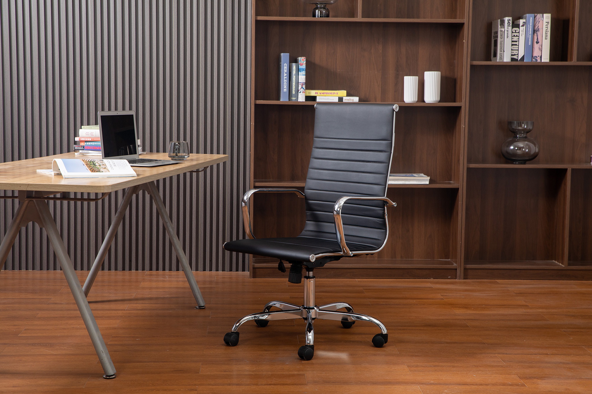 High Back Office Chair Home Desk Chair PU Leather Black