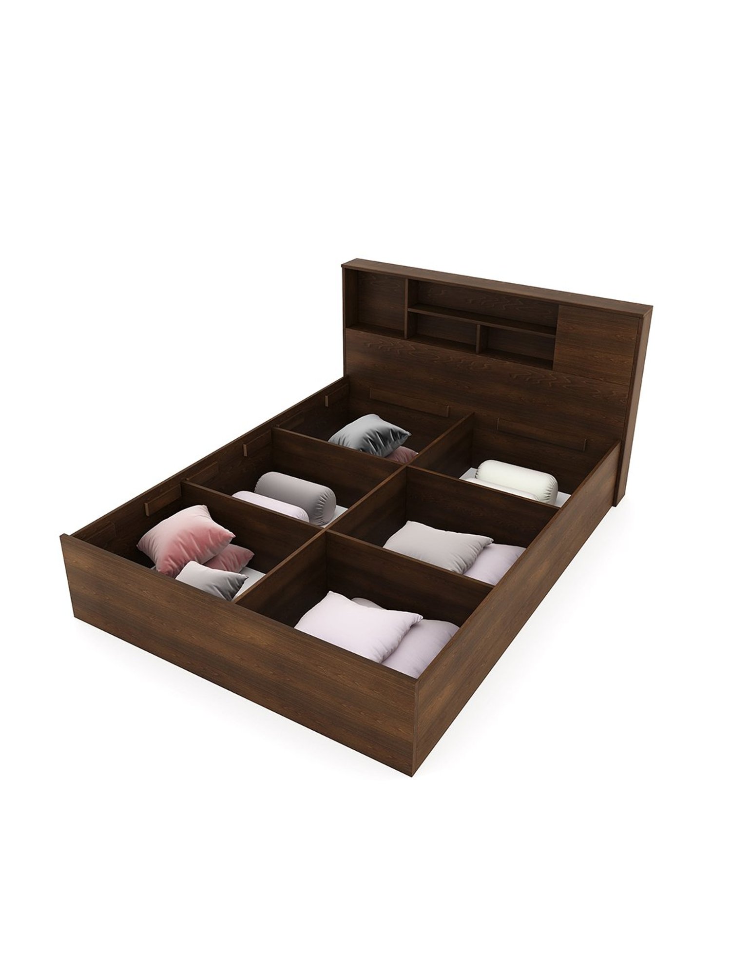 Nilkamal Mozart Walnut Brown Engineered Wood Queen Bed with Storage