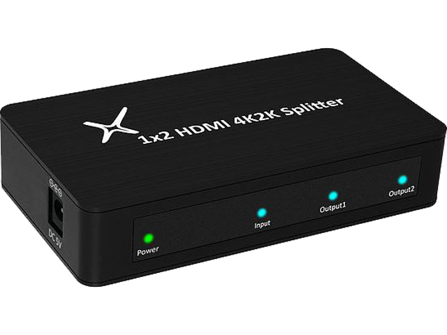XtremPro 11004 HDMI Splitter Slim 1x2 Ports, 1 input 2 output Aluminum Splitter w/ AC Adapter, Supports HDTV, 4K2K, 1080P, Full 3D - Black