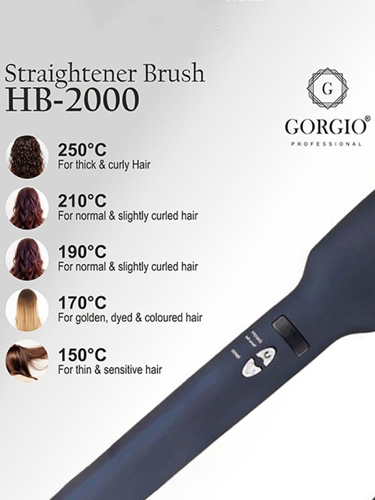 Gorgio Professional HB2000 Hair Straightener Brush with Ceramic Coating (Black)