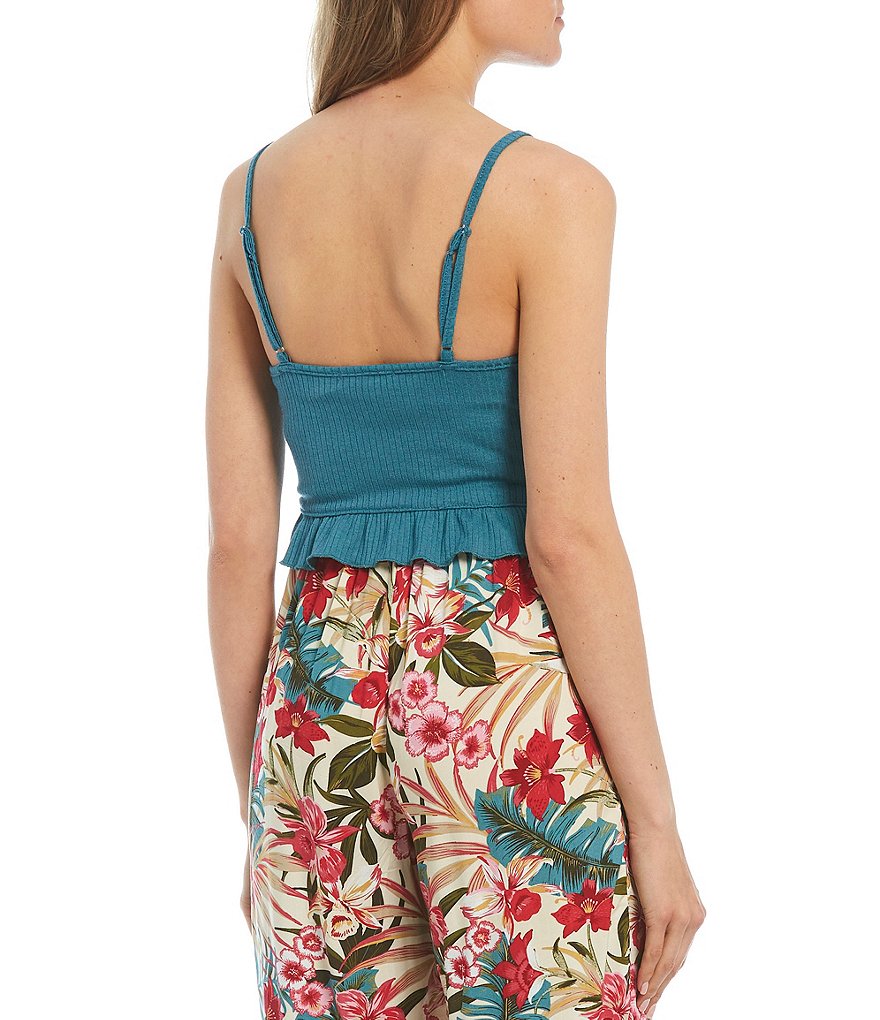 Evolutionary Spaghetti Strap V-Neck Rib Knit Cami Top