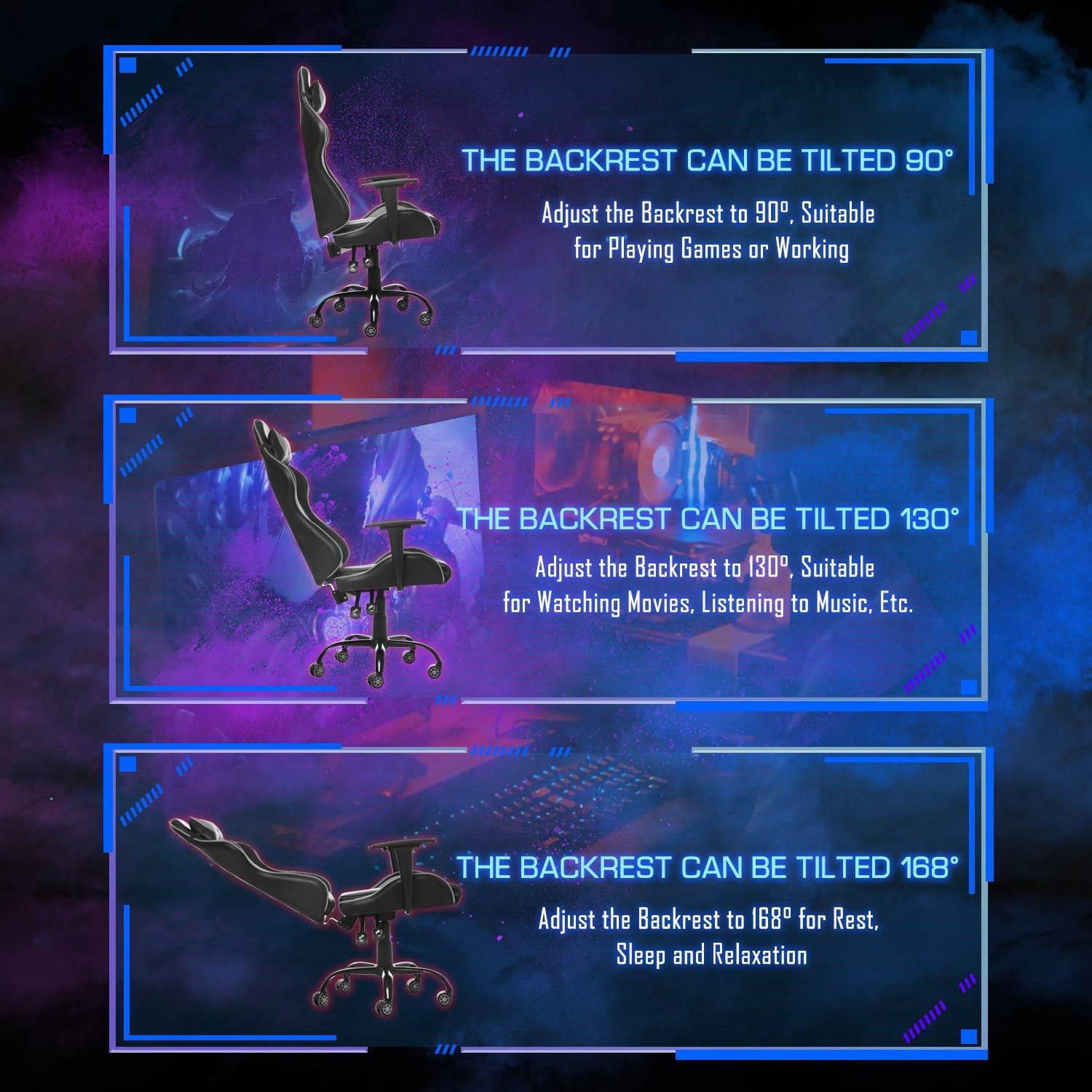 Gaming Chair,Massage Computer Chair,Video Game Chairs,Racing Chair for Gaming with Backrest and Seat Height Adjustable for Adults Teens Gifts(Flash Gray)