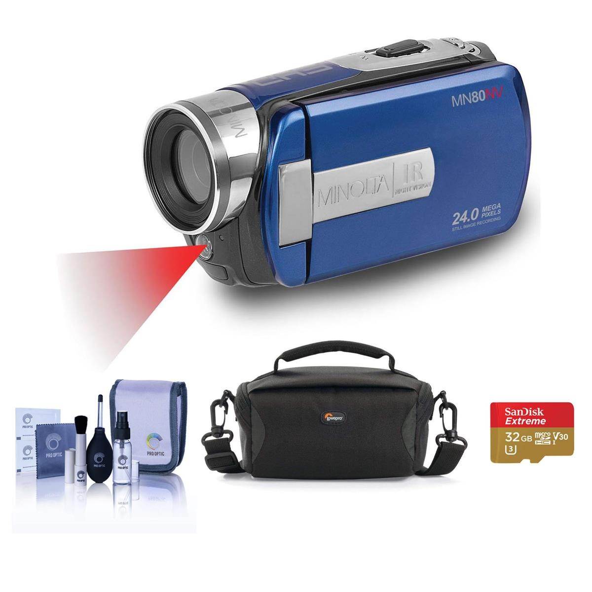Minolta MN80NV 1080p Full HD 3" TS Camcorder with Nightvision,Blue W/ACC KIT