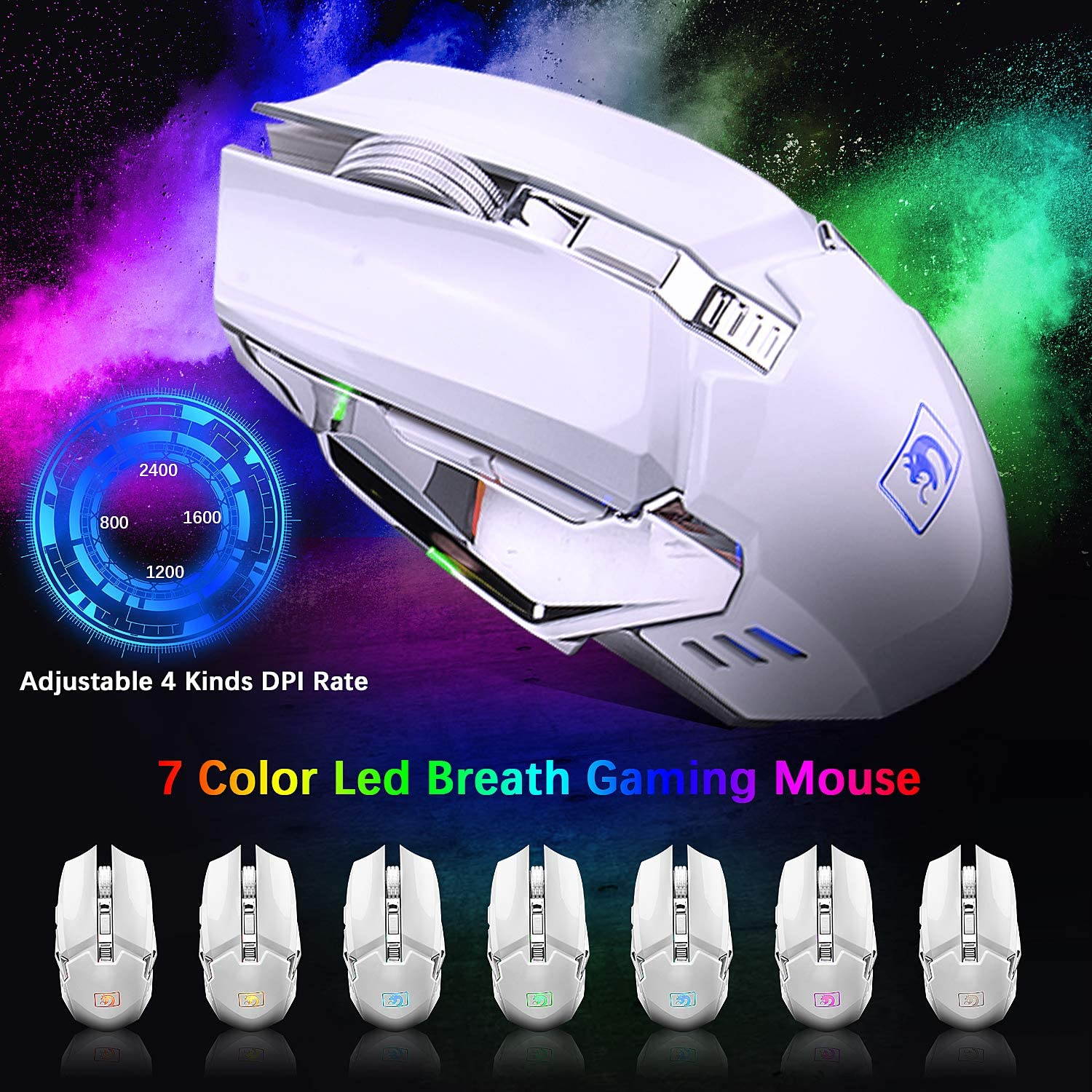 Wireless Gaming Keyboard and Mouse,Rechargeable16 Kinds RGB LED Backlit  Keyboard Mouse with 4800mAh Battery Metal Panel,Mechanical Feel and Gaming Mute Mouse for Computer Gamers