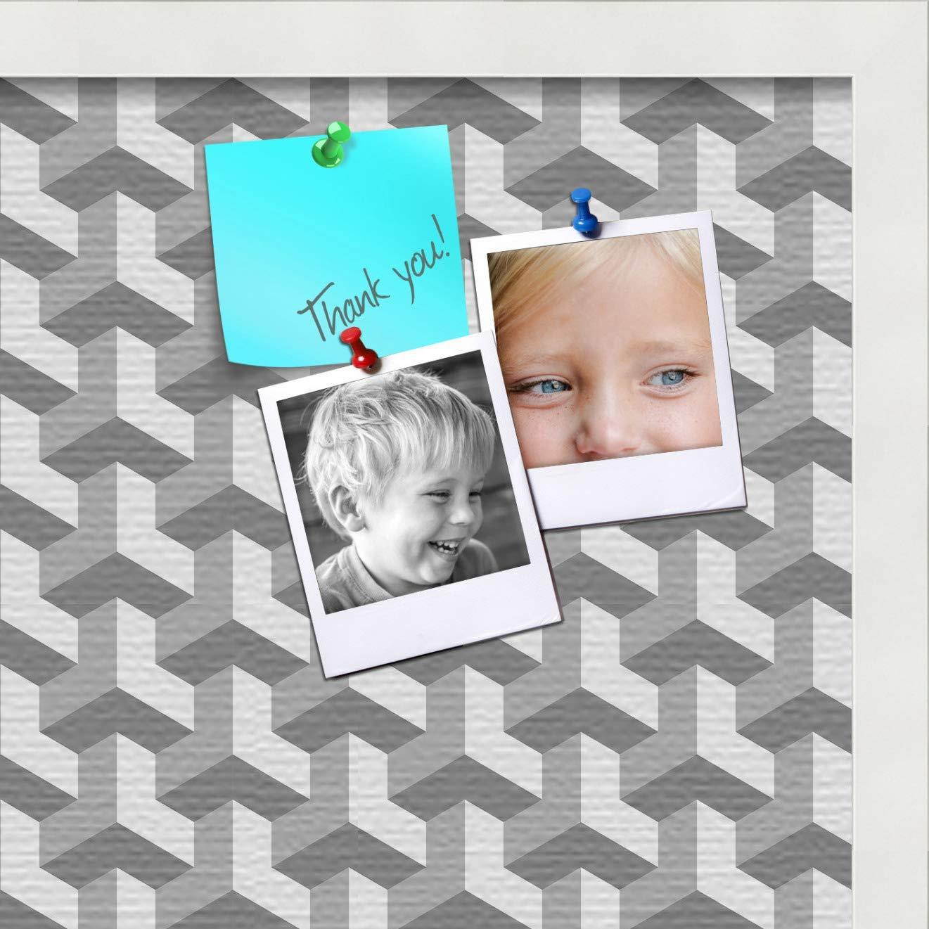 PinPix custom printed pin cork bulletin board made from canvas, Baus Grey White 20x20 Inches (Completed Size) and framed in Satin White Frame (PinPix-Group-65)