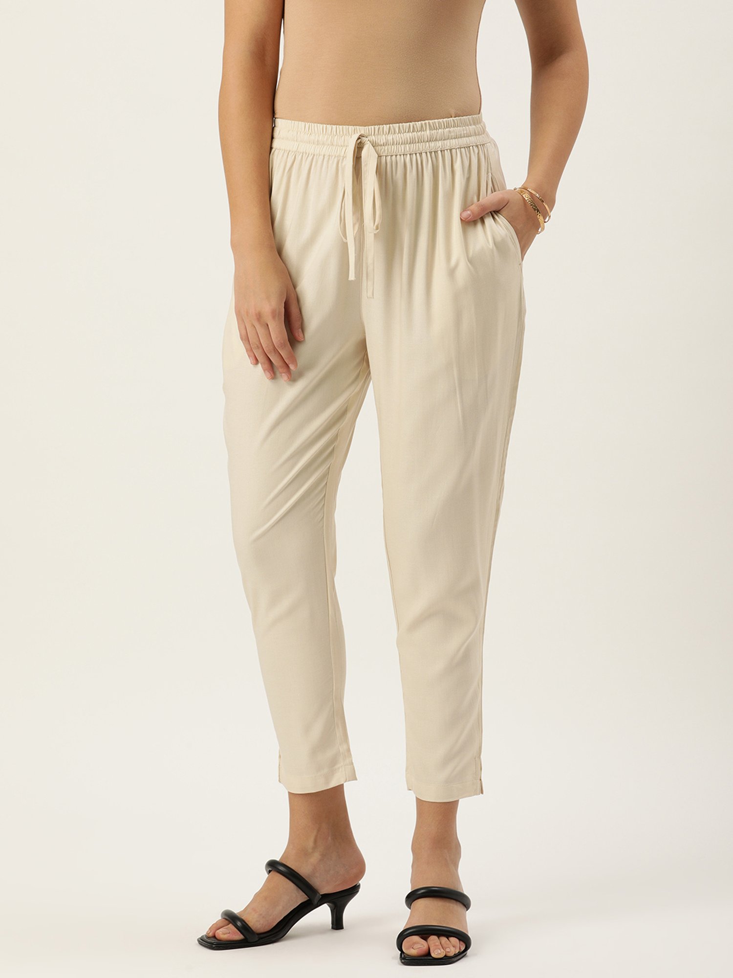 Amukti Beige Rayon Pants