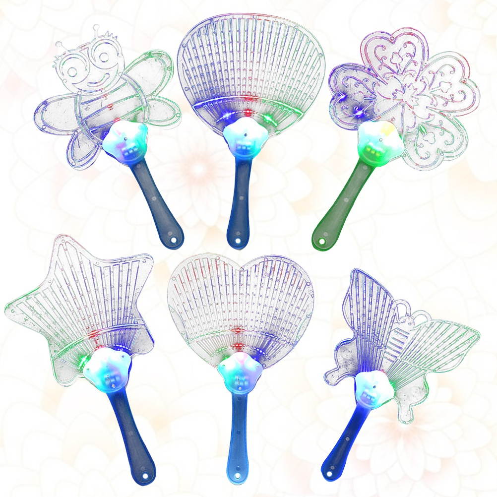 6pcs Colorful Glowing Fan Luminous LED Fan Festival Party Gift Plastic Transparent Fan Toys(Assorted Pattern)