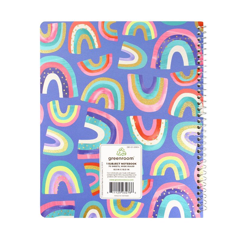 Spiral Notebook 1 Subject Wide Ruled Rainbows Multi Blue - greenroom