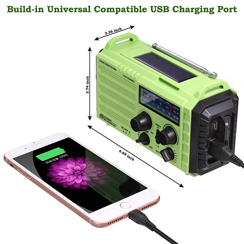 Emergency Solar Hand Crank Radio 5way Powered AMFMSWNOAA Weather Alert Radio Power Bank for Phone Charger SOS Loud AlarmLED FlashlightReading LampCompass for Camping Travelling Home
