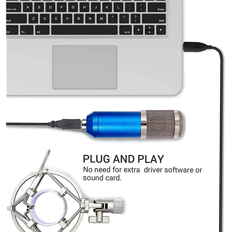 USB Condenser Microphone BundleBM800 Mic Kit with Adjustable Boom Scissor Arm StandShock MountPop Filter USB Audio Cable for Computer YouTube Singing Studio Recording amp Broadcast
