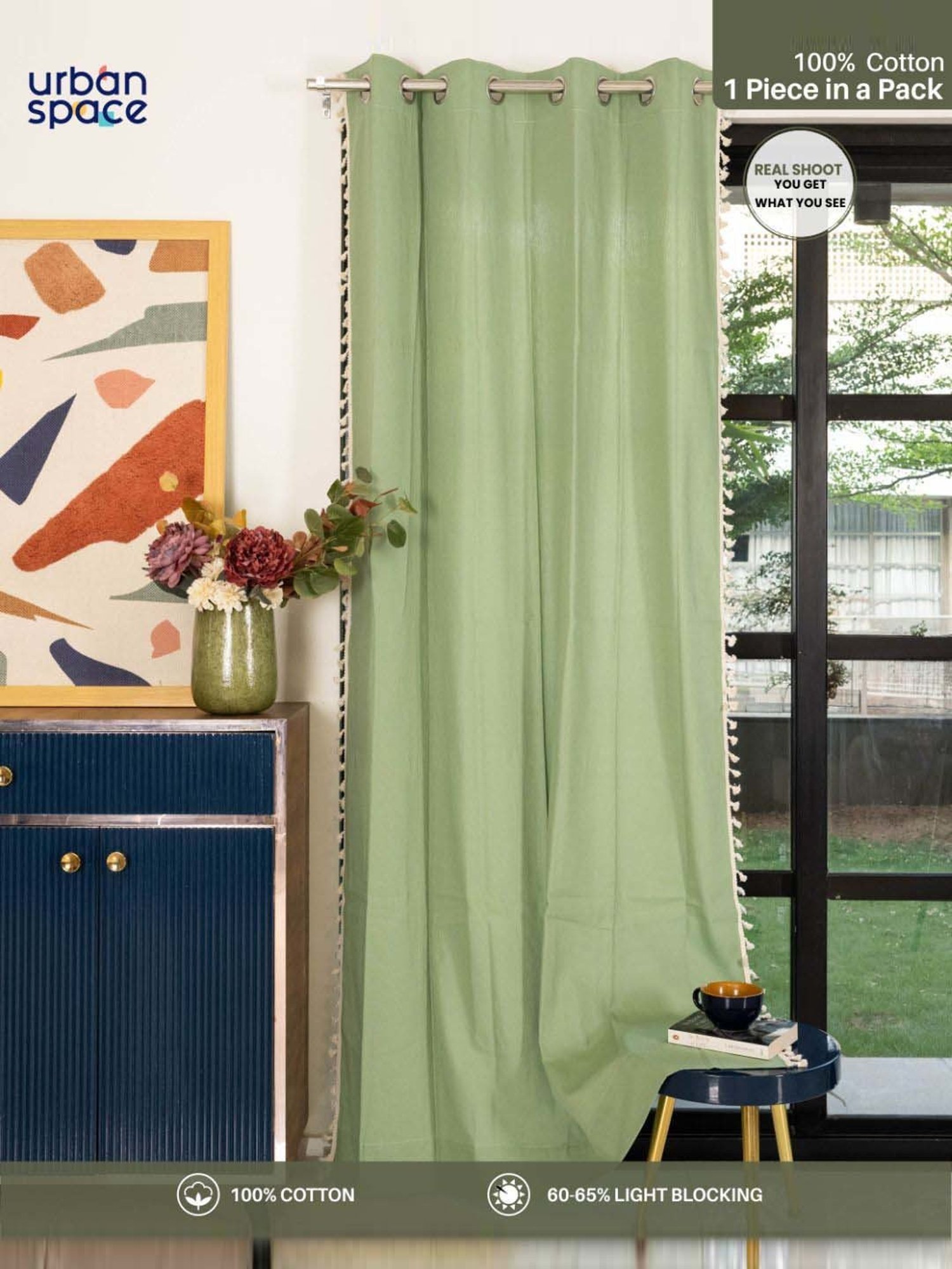 Urban Space Aura Sage Green Cotton Window Curtain