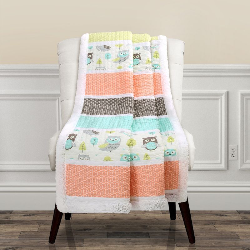 50"x60" Owl Striped Sherpa Throw Blanket Coral - Lush Décor