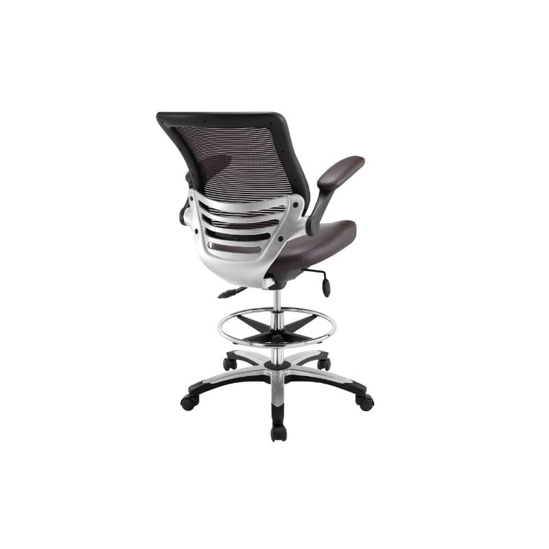 EEI-211-BRN Edge Drafting Chair - Reception Desk Chair - Flip-Up Arm Drafting Chair in Brown