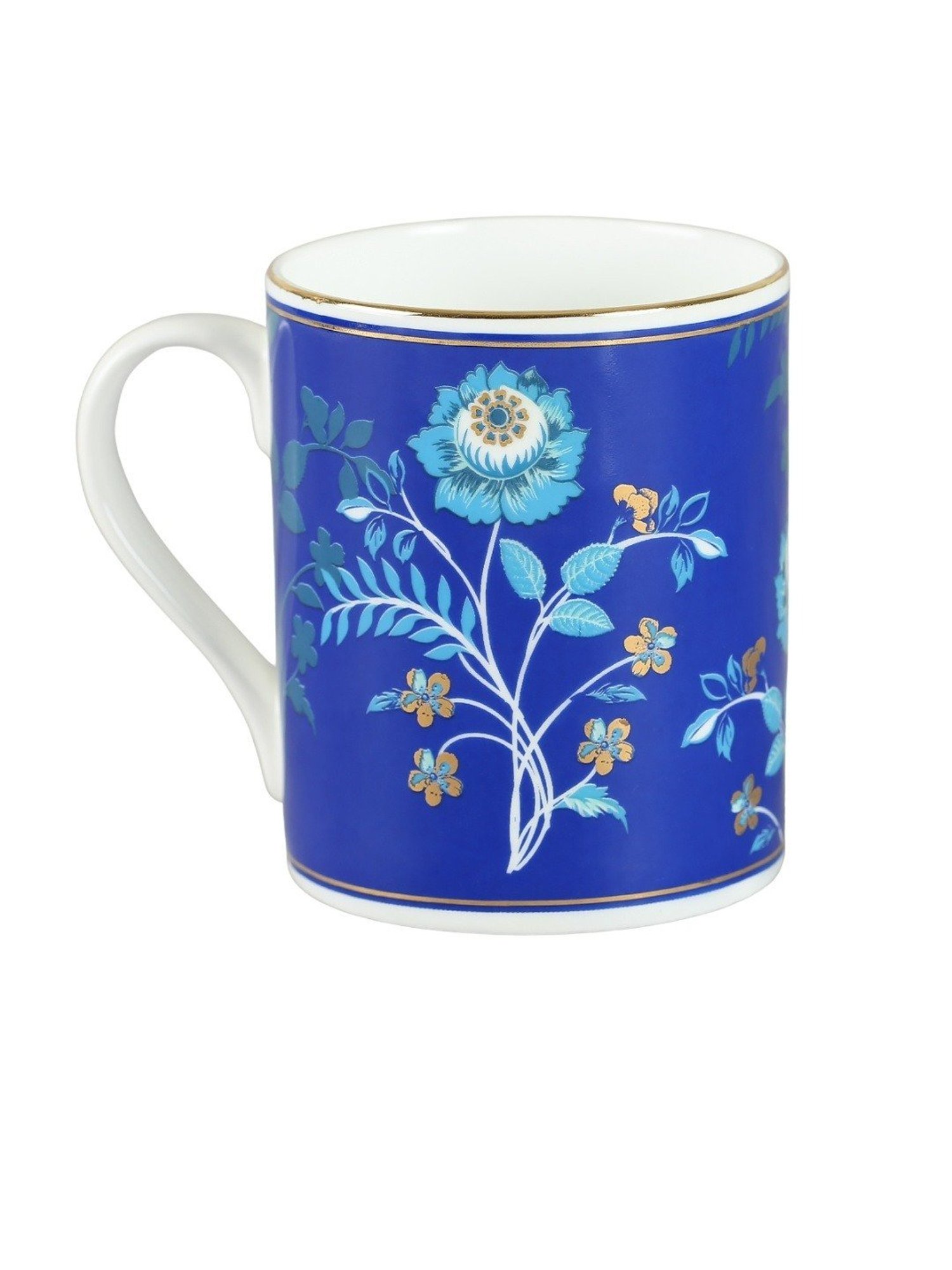 India Circus Floral Blue Bone China Milk Mug - Set of 2 (360 ml)