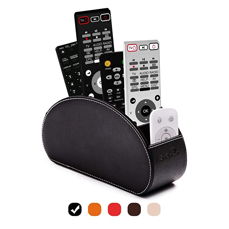 Control Holder Organizer Box with 5 compartment PU Leather Multifunctional Office Organization And storage Caddy Store tv holders brush pencilglasses an Media Player Black