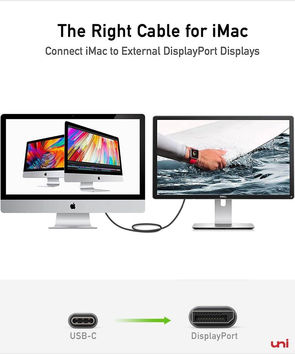 USB C to DisplayPort Cable for Home Office (4K@60Hz 2K@165Hz) uni Sturdy Aluminum DisplayPort to USB C Cable [Thunderbolt 3 Compatible] for MacBook Pro MacBook Air/iPad Pro 2020/2018 XPS 15/13
